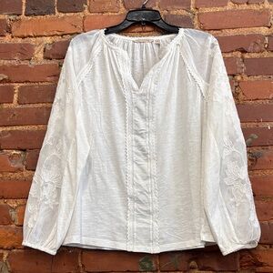 Soft Surroundings Enya Embroidered Mesh Flowy Sleeves Boho Sz Medium 100% Cotton